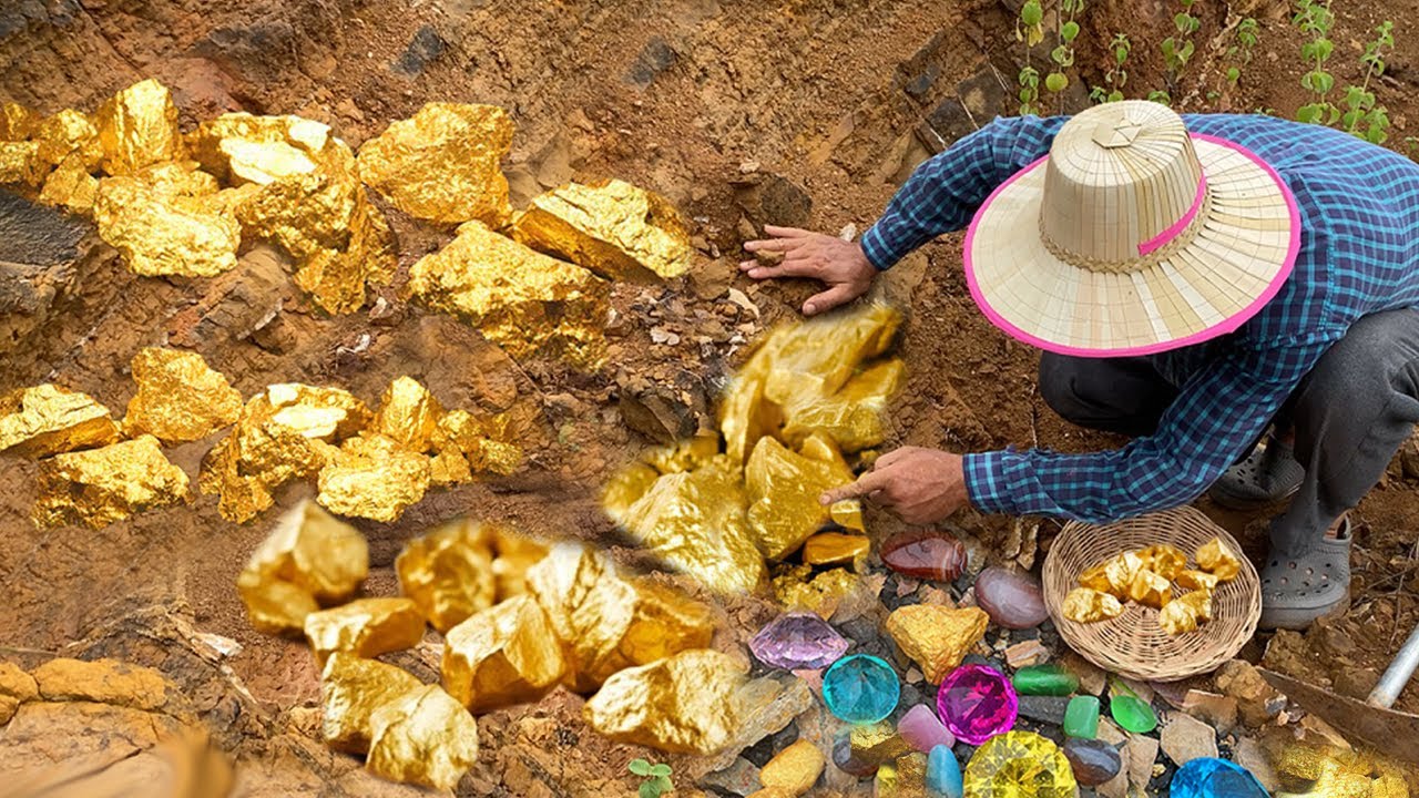 Look for the gold nuggets at the ancient mountain-How to dig gold mining and found a lot of gold - YouTube